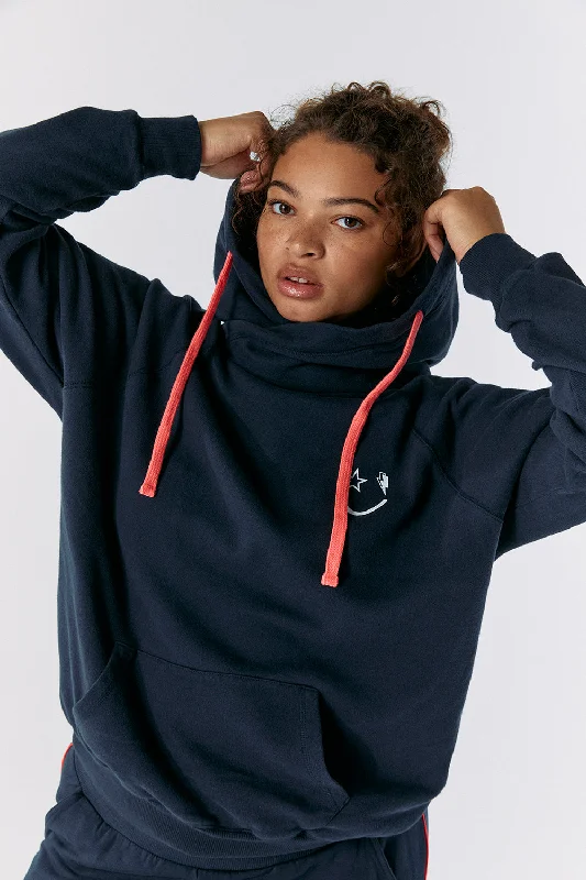 Navy Cowl Neck Hoodie Women