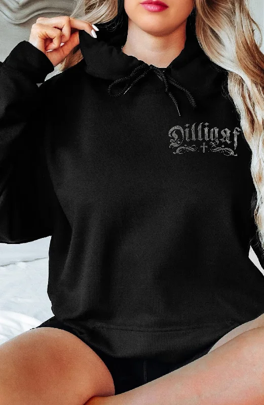 Low Key Bedazzled w/ cross Hoodie Relaxed Women's Beachy
