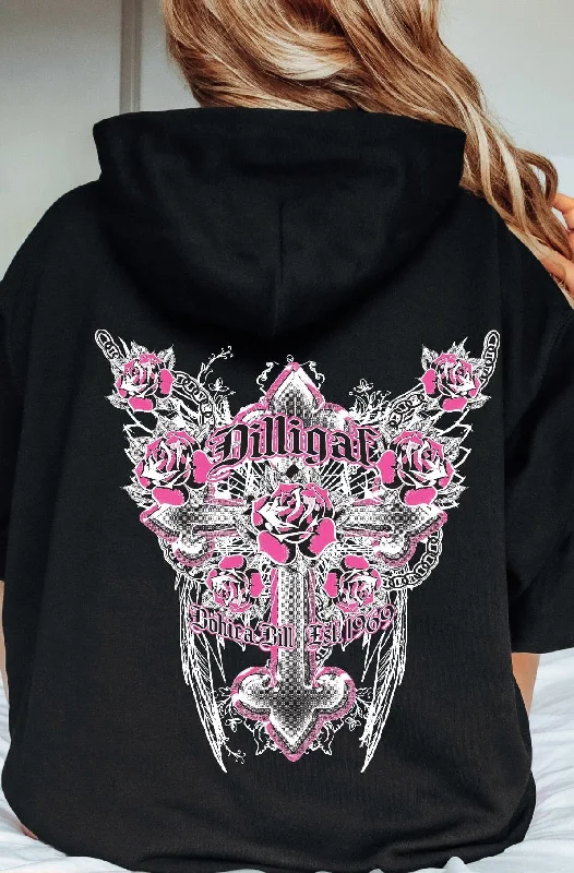 Pink Cross and Roses Pullover Hoody