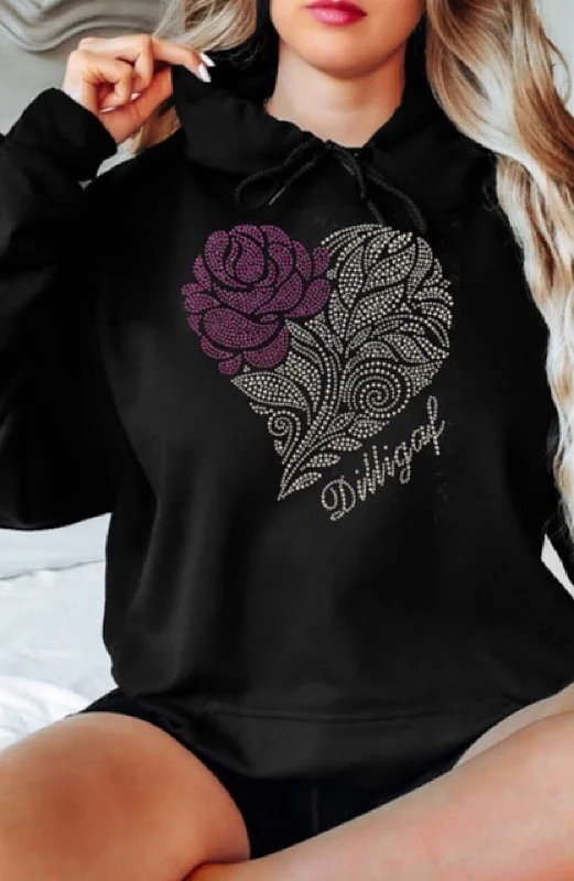 Pink Rose Bedazzled Hoodie Feminine Women's Soft 