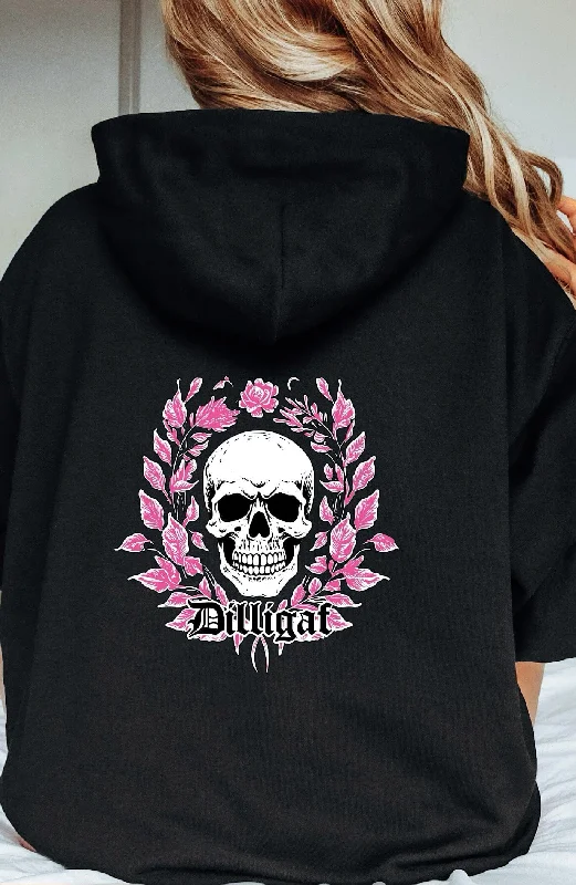 Pink Vine Skull Pullover Hoodie