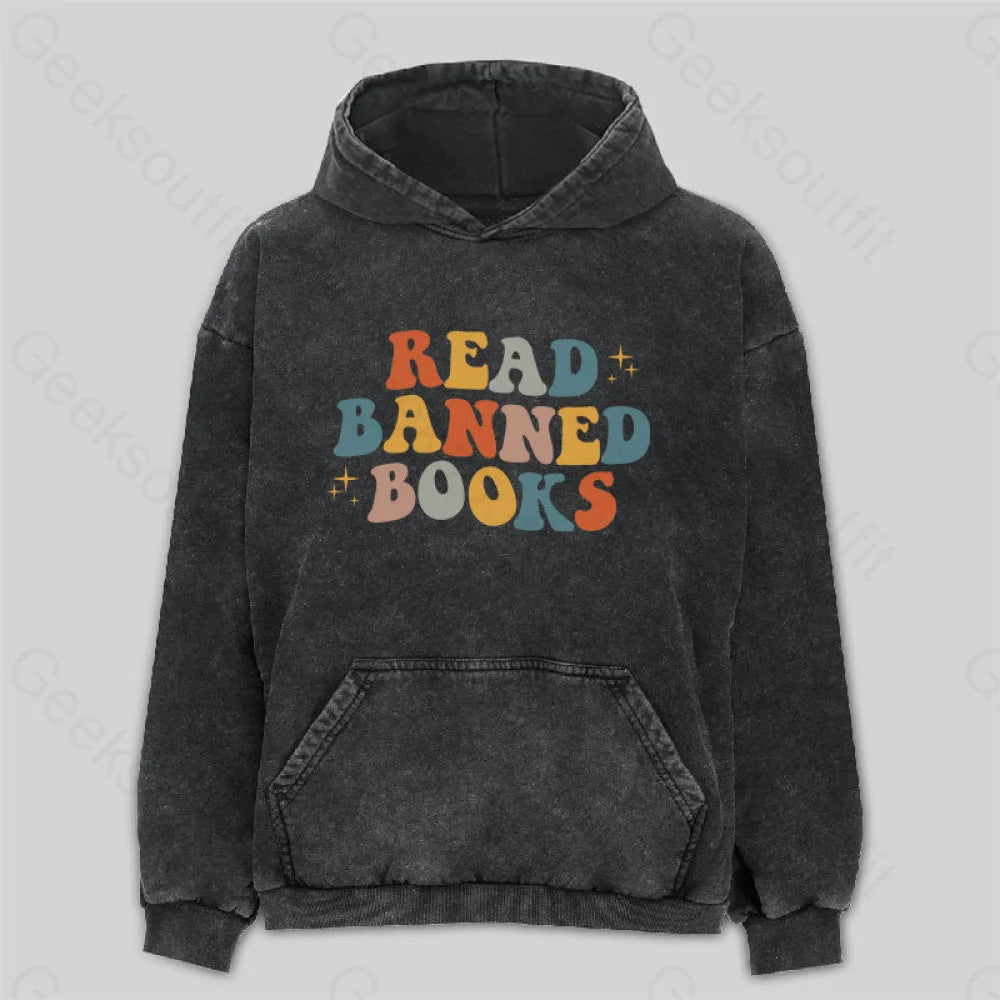 READ BANNED BOOKS Washed Hoodie Cool Women's Distressed