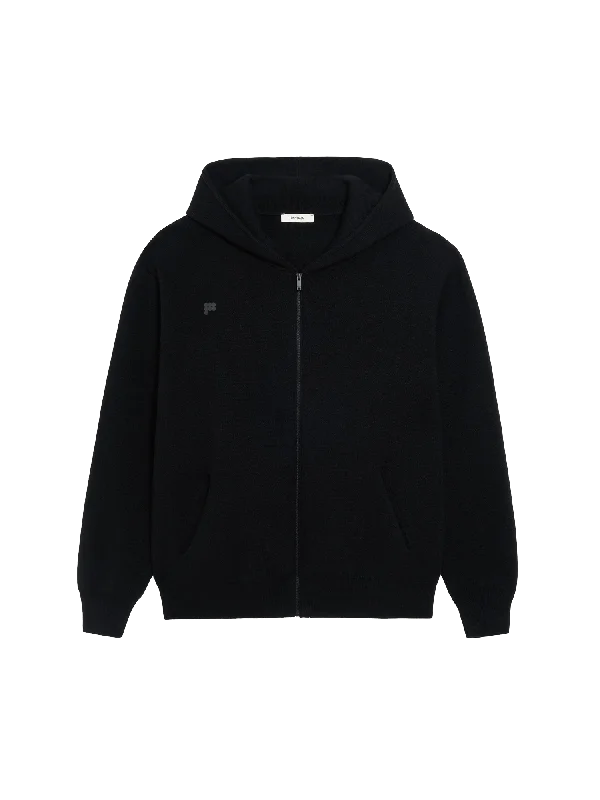Womens Recycled Cashmere Zipped Hoodie—black Traditional Women's Wool
