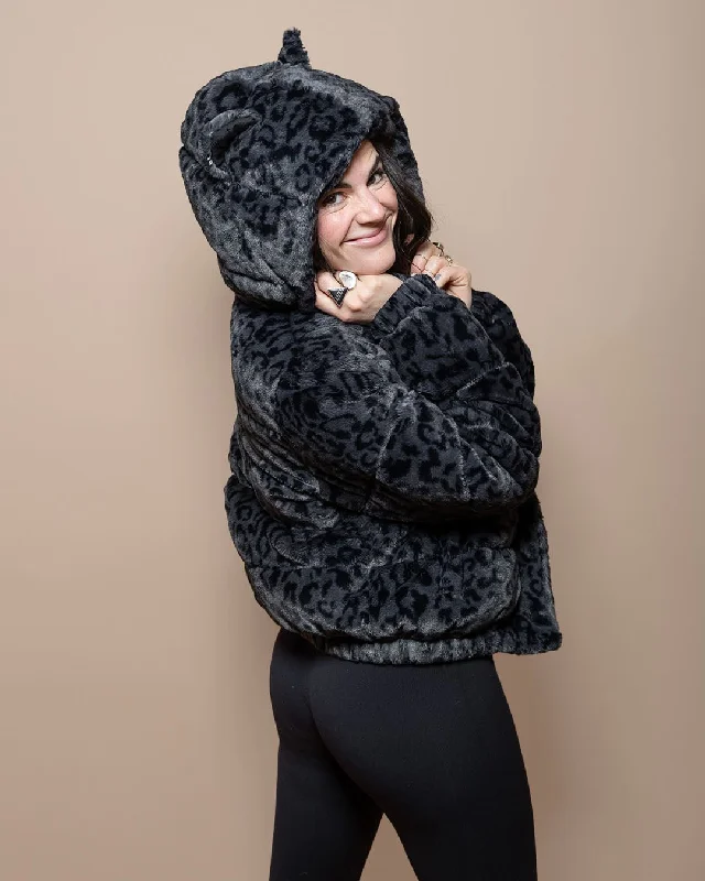Classic Women's Black Hooded Puffer Jacket | Slate Leopard Practical Women's Quick - dry