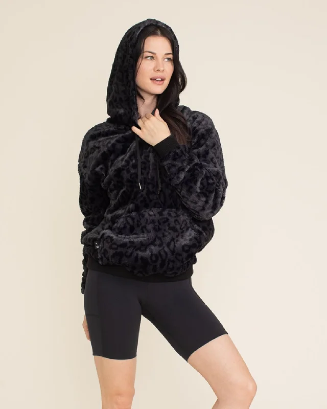 Women's Fur Hoodie | Slate Black Leopard Traditional Women's Wool