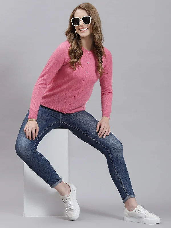 Women Pink Solid Cardigan