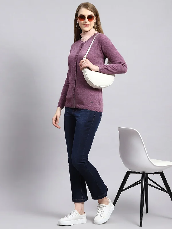 Women Purple Solid Cardigan