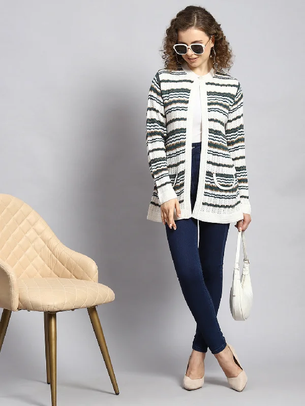 Women White Stripe Cardigan