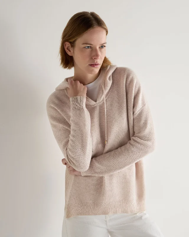 Women's Honeycomb Hooded Cashmere Sweater Ecru White Tough Women's Military - inspired